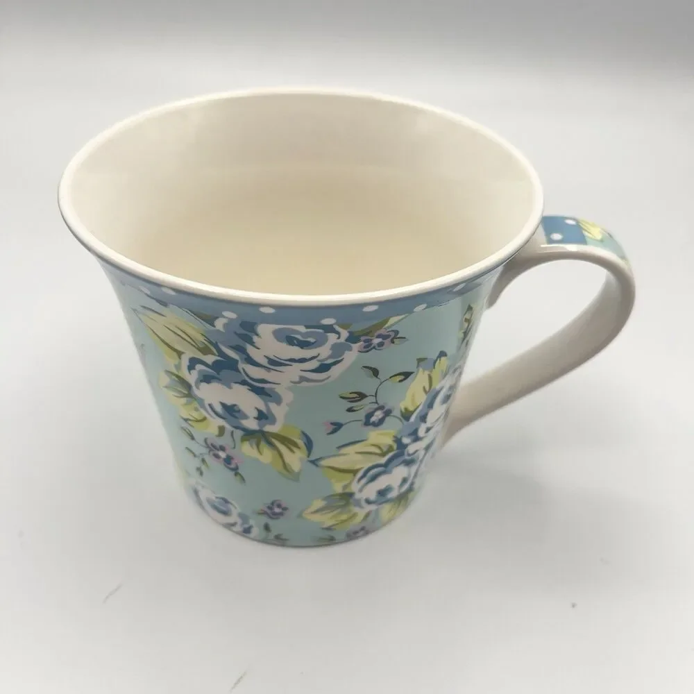 Pier 1 Imports Blue Floral Polka Dot Rim Coffee/Tea Cup Mug